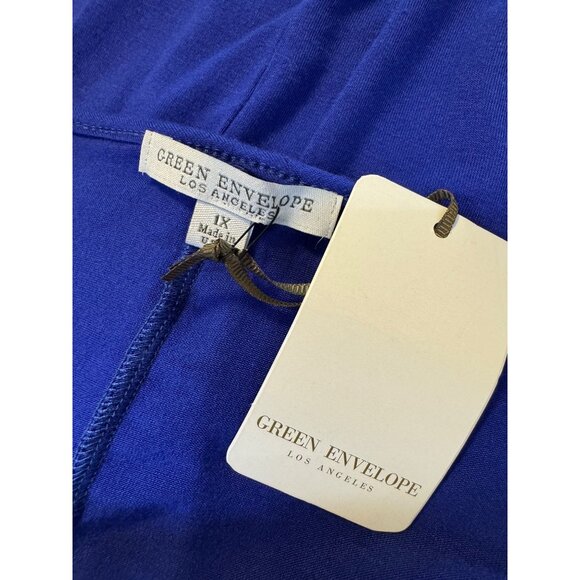 Green Envelope Royal Blue Cold Shoulder Size 1X Short Sleeve Tee Shirt Top NWT - Picture 5 of 10